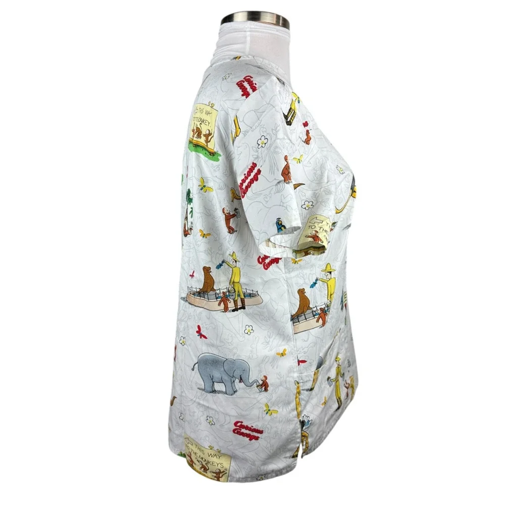 ✨2/$20 Curious George Adventures Cartoon Nurse CNA V-Neck Scrub Top Large - Picture 8 of 13